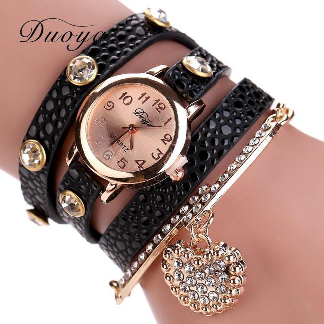 Duoya selling luxury fashion heart pendant women watches